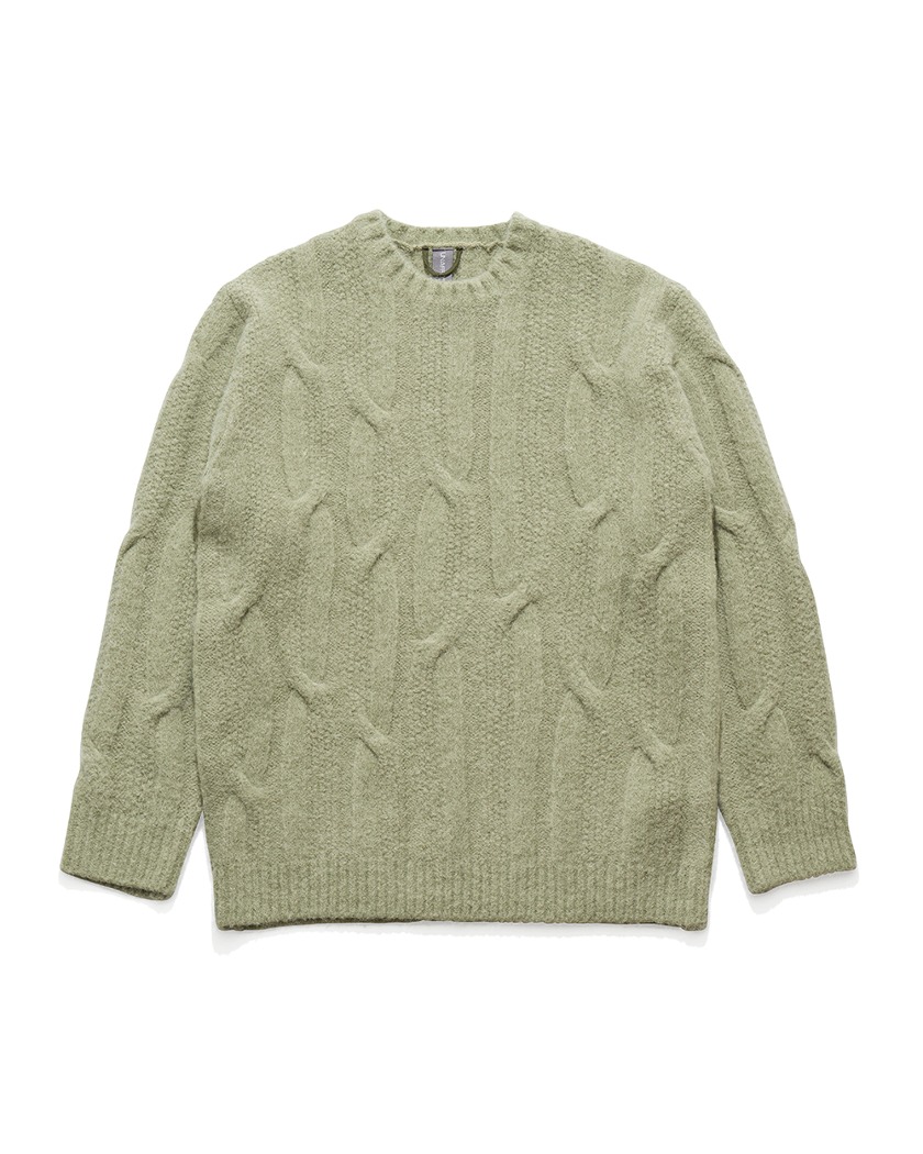 23FW UNAFFECTED CABLE CREW NECK KNIT SAGE GREEN MELANGE