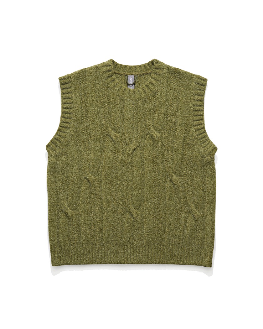 23FW UNAFFECTED CABLE KNIT VEST MOSS GREEN
