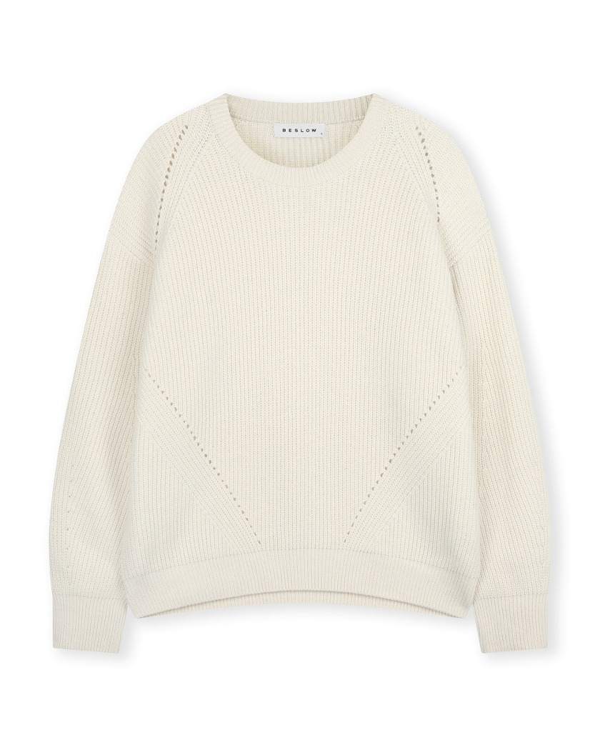 WOOL BLENDED LOOSE FIT CREW NECK KNIT IVORY