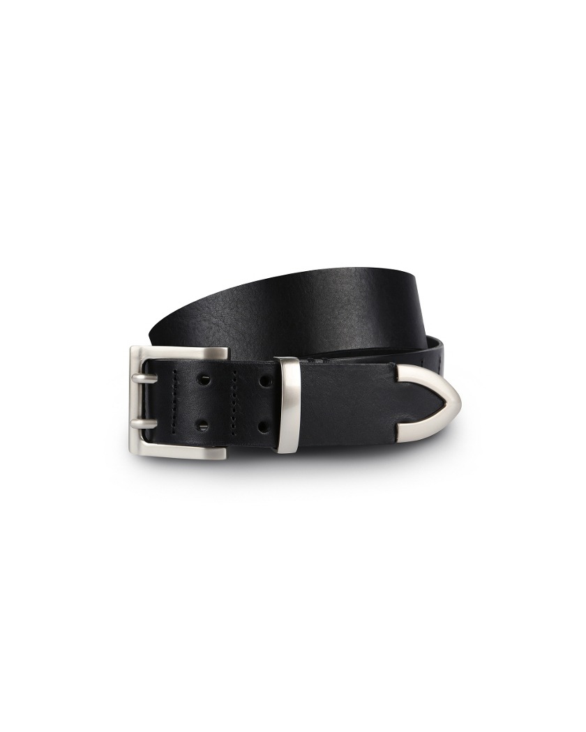 DOUBLE PIN STITCHED LEATHER BELT BLACK