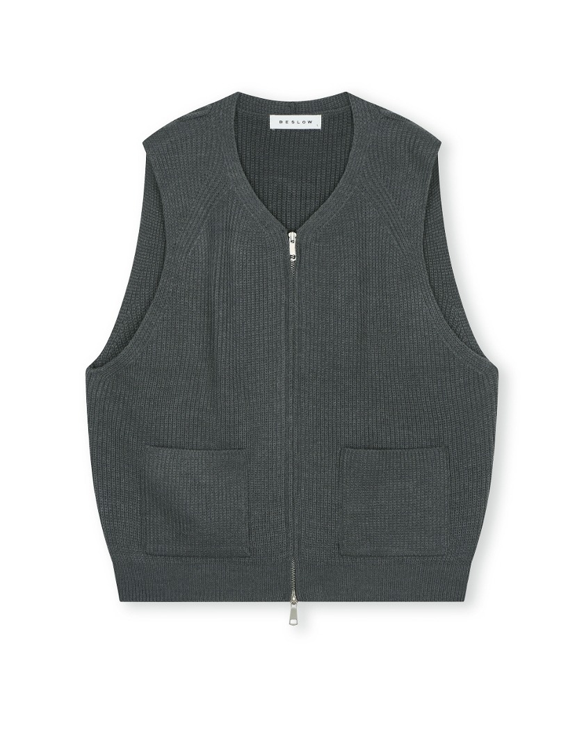 MILITARY KNIT ZIP-UP VEST CHARCOAL
