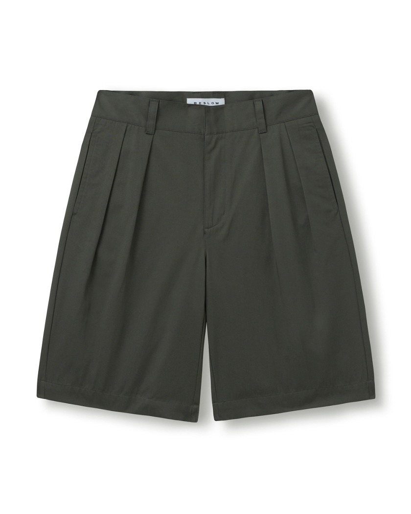 23SS WIDE FIT TWO TUCK SHORTS OLIVE GREY